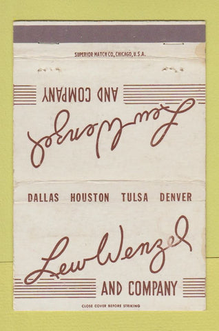 Matchbook Cover - Lew Wenzel Dallas Houston Tulsa Denver WORN 40 Strike