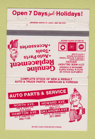 Matchbook Cover - Auto Parts Delco GM AC 40 Strike