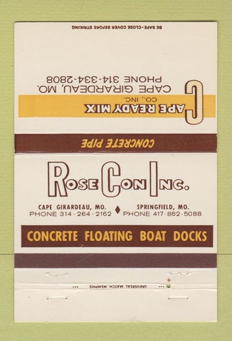 Matchbook Cover Cape Ready Mix Concrete Cape Girardeau Springfield MO 40 Strike