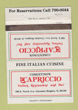 Matchbook Cover Capriccio Italian Restaurant Glendale Heights IL WEAR 40 Strike