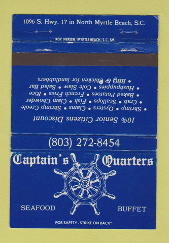 Matchbook Cover - Captain's Quarters Seafood North Myrtle Beach SC 40 Strike
