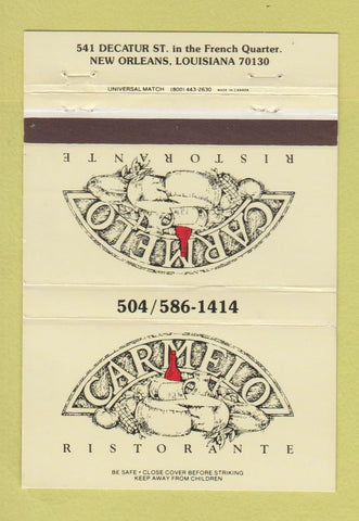 Matchbook Cover - Carmelo Ristorante New Orleans LA 40 Strike