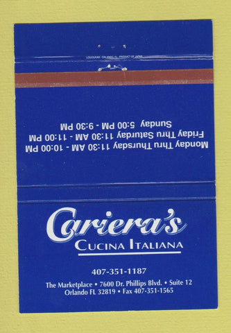 Matchbook Cover - Cariera's Italian Restaurant Orlando FL 40 Strike