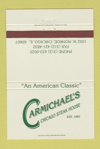 Matchbook Cover - Carmichael's Chicago Steak House IL 40 Strike