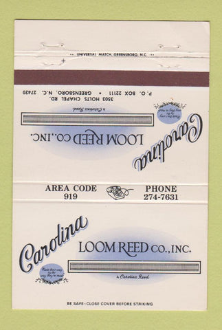 Matchbook Cover - Carolina Loom Reed Greensboro NC 40 Strike