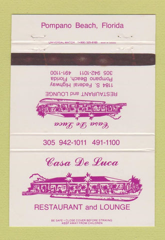Matchbook Cover - Casa De Luca Restaurant Pompano Beach FL 40 Strike