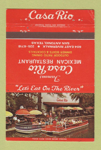 Matchbook Cover - Casa Rio Mexican Restaurant San Antonio TX WEAR 40 Strike