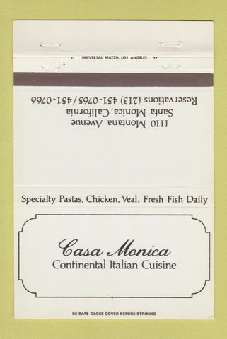 Matchbook Cover - Casa Monica Italian Restaurant Santa Monica CA 40 Strike