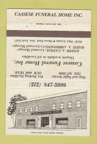 Matchbook Cover - Caasese Funeral Home Ozone Park NY 40 Strike