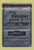 Matchbook Cover - Bennewitt Real Estate Insurance Philadelphia PA 40 Strike