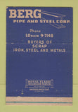 Matchbook Cover - Berg Pipe and Steel Los Angeles CA WEAR 40 Strike