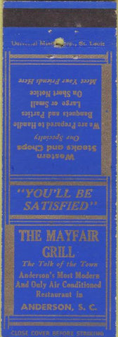 Matchbook Cover - Mayfair Grill Anderson SC
