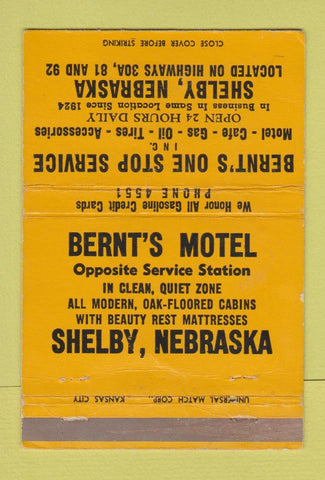 Matchbook Cover - Brent's Motel Shelby NE oil gas cafe 40 Strike