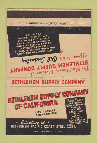 Matchbook Cover - Bethlehem Supply Los Angeles San Francisco 40 Strike