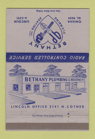 Matchbook Cover - Bethany Plumbing Heating Omaha Lincoln NE 40 Strike