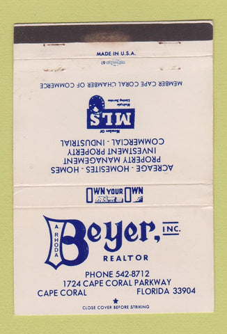 Matchbook Cover - Beyer Real Estate Cape Coral FL 40 Strike