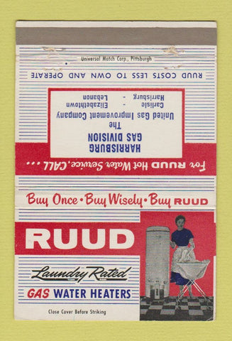 Matchbook Cover - Rudd Water Heater Harrisburg PA Carlisle Lebanon 40 Strike
