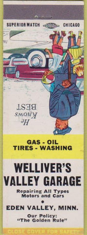 Matchbook Cover - Welliver's Valley Garage Eden Valley MN gas oil