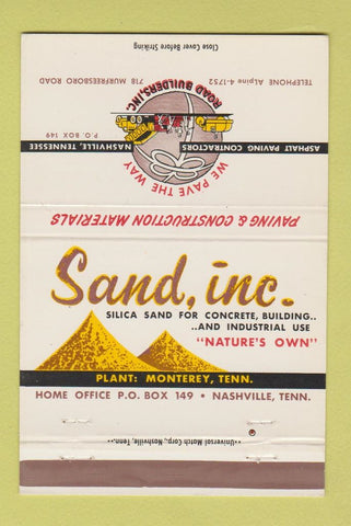 Matchbook Cover - Road Builders Sand Inc Nashville TN 40 Strike