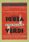 Matchbook Cover - Verdi Restaurant Philadelphia PA WEAR 40 Strike