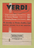 Matchbook Cover - Verdi Restaurant Philadelphia PA WEAR 40 Strike