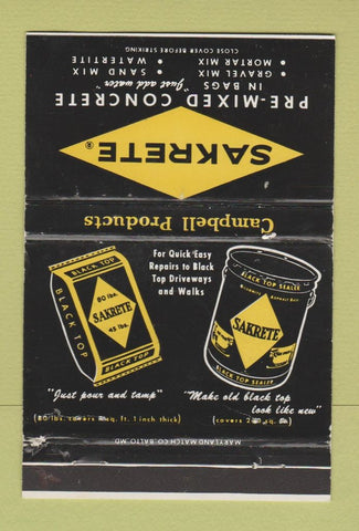 Matchbook Cover - Sakrete Concrete 40 Strike