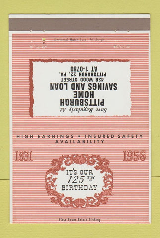 Matchbook Cover - Pittsburgh Home Savings PA 1956 40 Strike