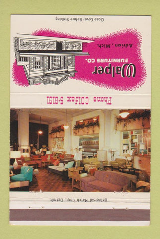 Matchbook Cover - Walper Furniture Adrian MI 40 Strike