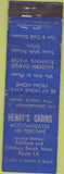 Matchbook Cover - Henry's Cabins Salisbury Beach MA Merchants WORN