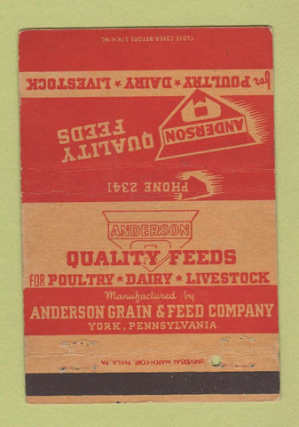 Matchbook Cover - Anderson Quality Feeds York PA 40 Strike