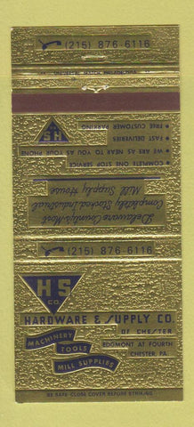 Matchbook Cover - Hardware and Supply Chester PA Machinery Tools 30 Strike