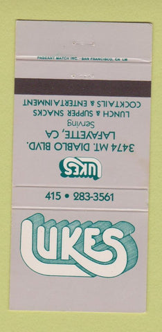 Matchbook Cover - Lukes Restaurant Lafayette CA 30 Strike