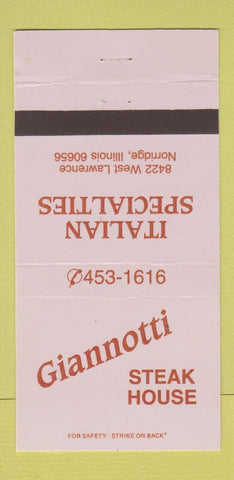 Matchbook Cover - Giannotti Steak House Italian Norridge IL 30 Strike