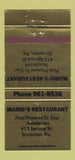 Matchbook Cover - Mario's Restaurant Scranton PA 30 Strike