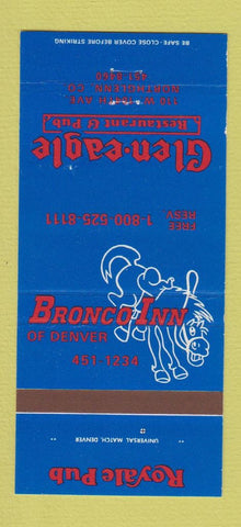 Matchbook Cover Bronco Inn Denver Colorado Glen Eagle Northglenn WEAR 30 Strike