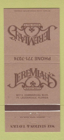 Matchbook Cover - Jeremiah's Tavern Fort Lauderdale FL 30 Strike