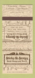 Matchbook Cover - Sticks & Stones Steak House Tavern Glen Oaks NY 30 Strike