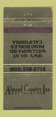 Matchbook Cover - Almond Country Inn Restaurant Paso Robles CA WEAR 30 Strike