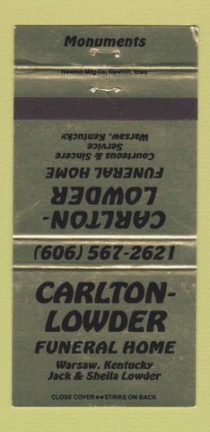 Matchbook Cover - Carlton Lower Funeral Home Warsaw KY 30 Strike