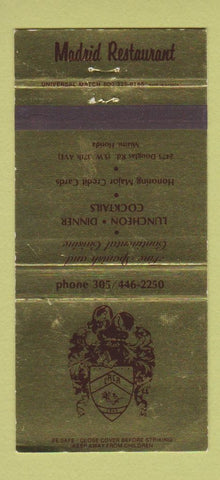 Matchbook Cover - Madrid Restaurant Miami FL 30 Strike