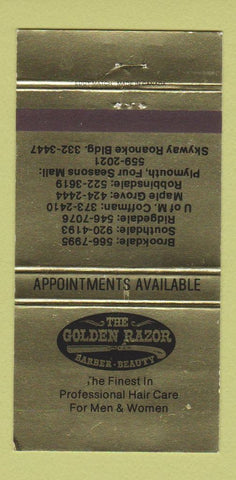 Matchbook Cover - Golden Razor Barber Shop Arlington? VA 30 Strike