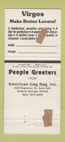 Matchbook Cover - Virgo Astrology American Gag Bag Atlanta GA 30 Strike