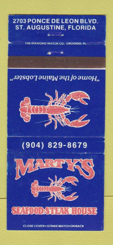 Matchbook Cover - Marty's Seafood Steak St Augustine FL WEAR 30 Strike