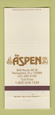 Matchbook Cover - Aspen Best Western Parsippany NJ WEAR 30 Strike