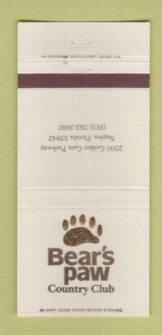 Matchbook Cover - Bear's Paw Country Club Naples FL WEAR 30 Strike