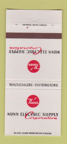 Matchbook Cover - Nunn Electric Supply Lubbock Austin Amarillo TX 30 Strike