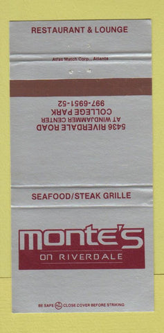 Matchbook Cover - Monte's College Park GA Atlanta 30 Strike
