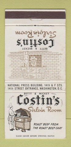 Matchbook Cover Betty Mickey Costin's Sirloin Room Washington DC WEAR 30 Strike