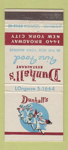 Matchbook Cover - Dunhall's Restaurant New York City 30 Stick