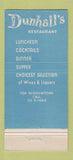 Matchbook Cover - Dunhall's Restaurant New York City 30 Stick